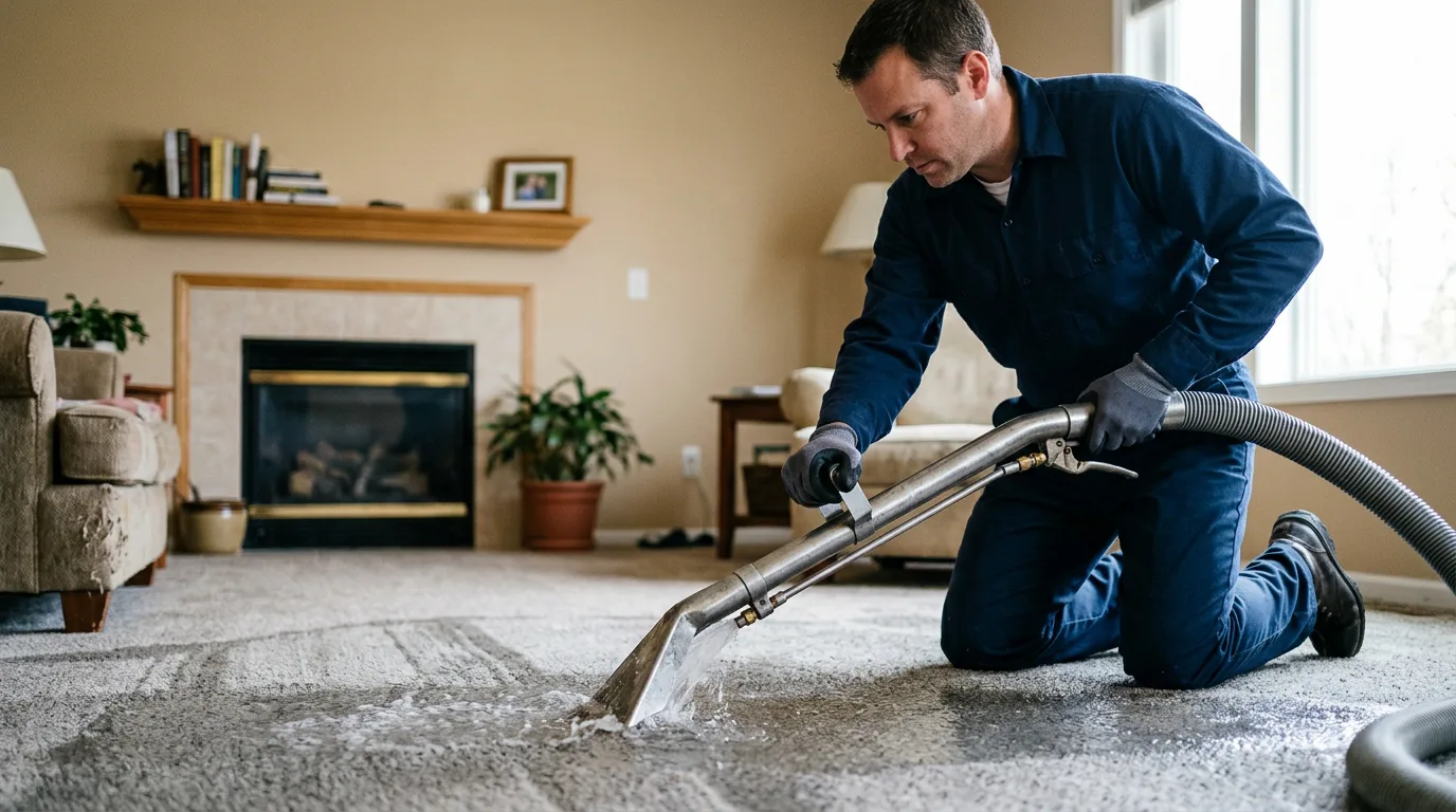 Water damage restoration technician working near Madison, IL